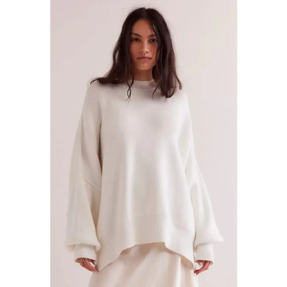 Free people white Ribbed Easy Street Sweater tunic